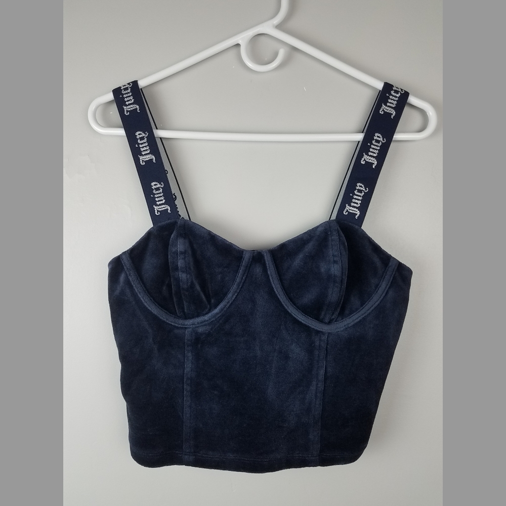Juicy Couture Black Label Velour Navy Corset Top